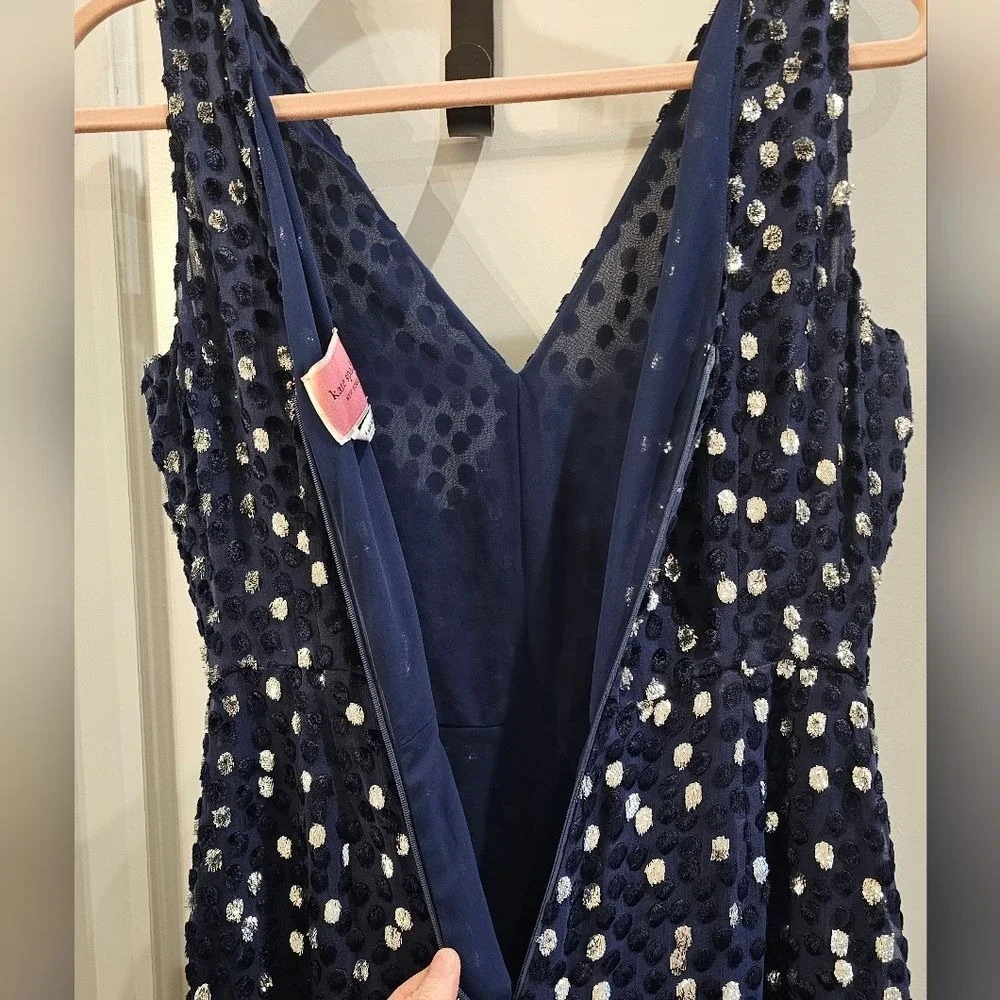 KATE SPADE NY‎ Women's 4 Navy/Silver Scatter Dot Silk Velvet Burnout Jumpsuit